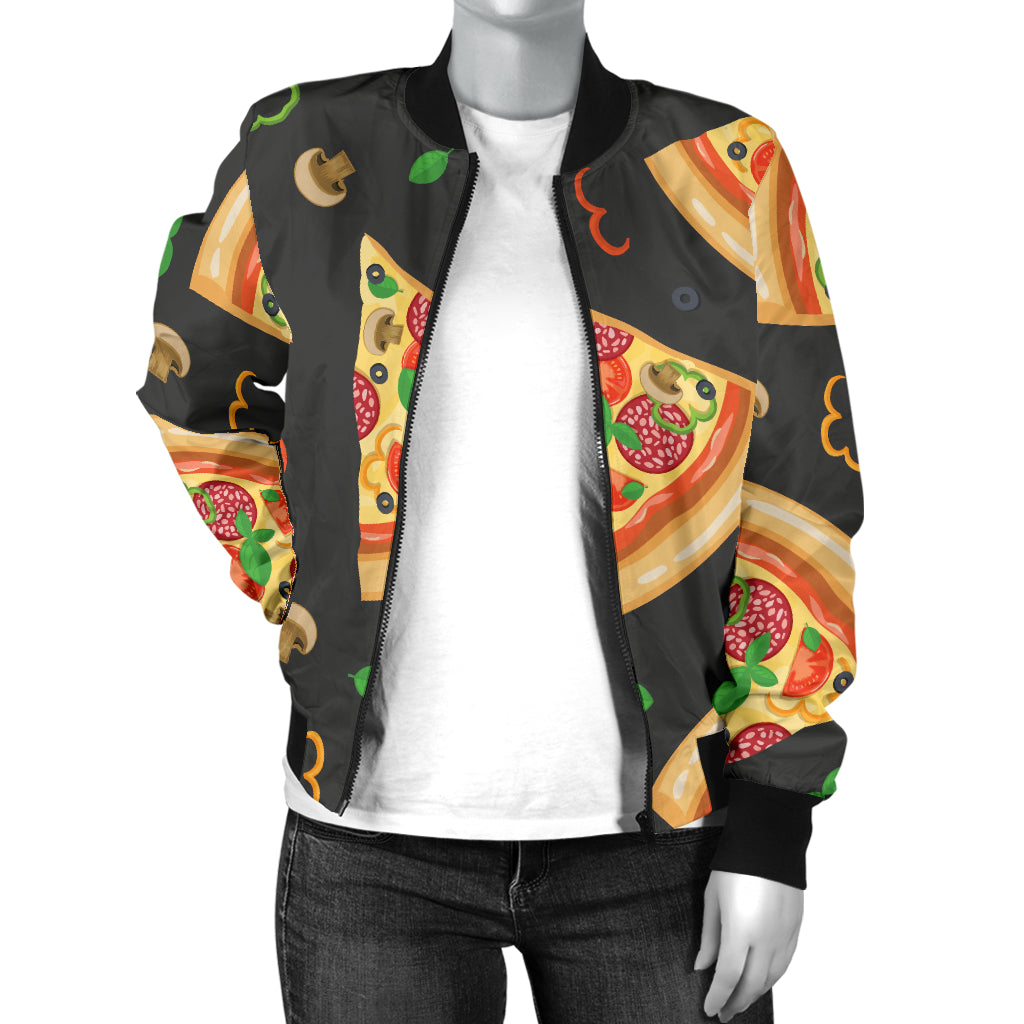 Pizza Pattern Print Design A02 Women's Bomber Jacket