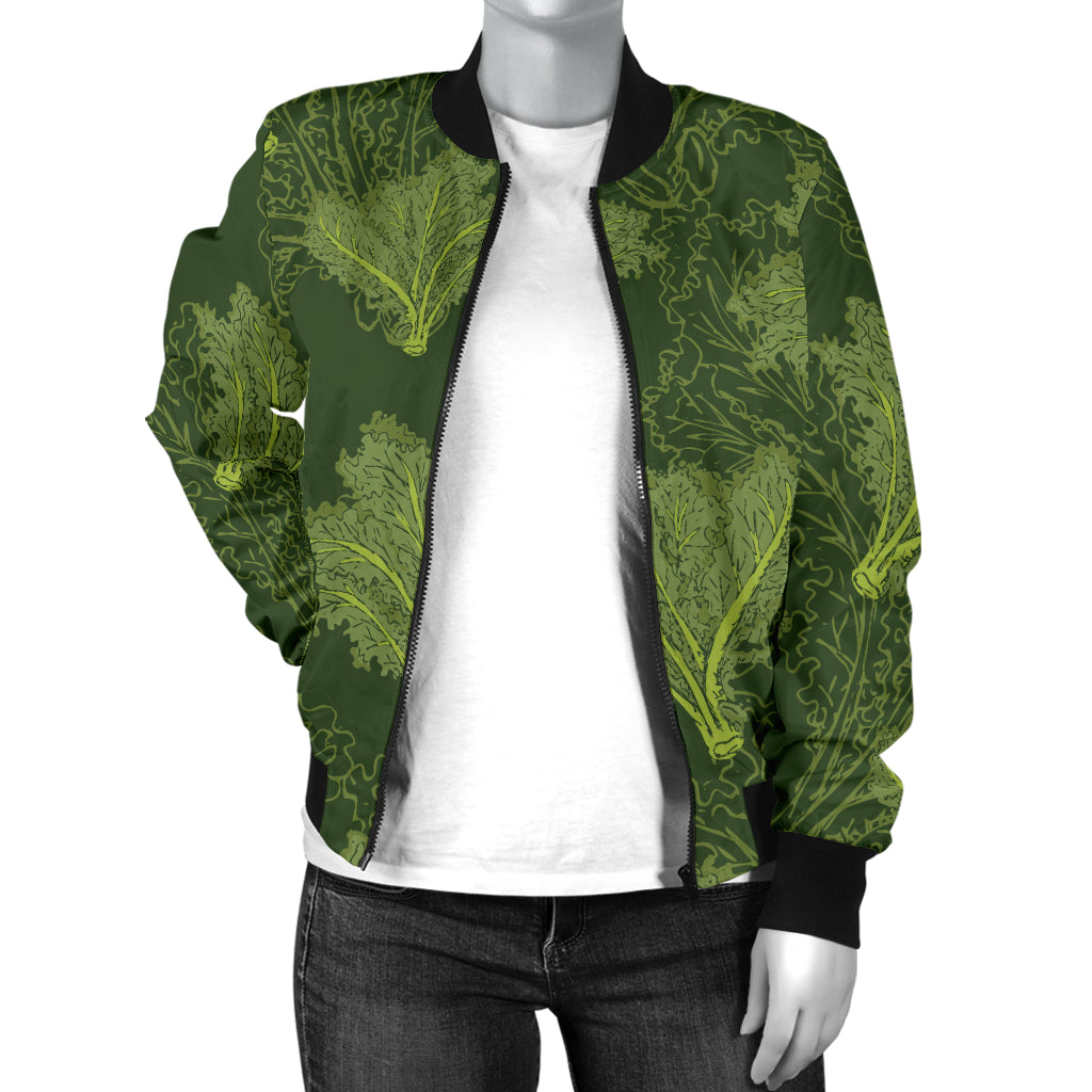 Kale Pattern Print Design 01 Women's Bomber Jacket