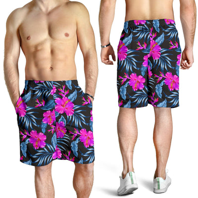 Neon Pink Hibiscus Pattern Print Design HB015 Mens Shorts