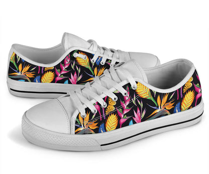 Tropical Flower Pattern Print Design TF016 White Bottom Low Top Shoes