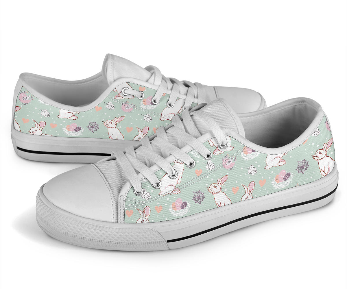 Rabbit Pattern Print Design RB011 White Bottom Low Top Shoes