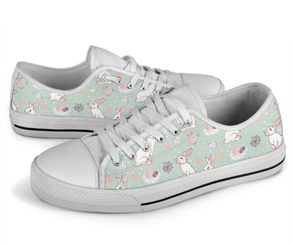Rabbit Pattern Print Design RB011 White Bottom Low Top Shoes