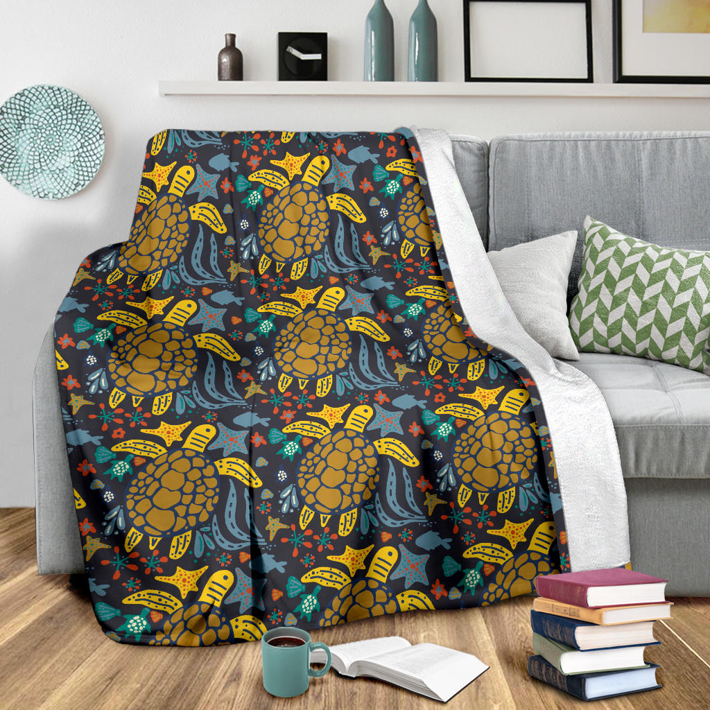 Sea Turtle Pattern Print Design T03 Fleece Blanket