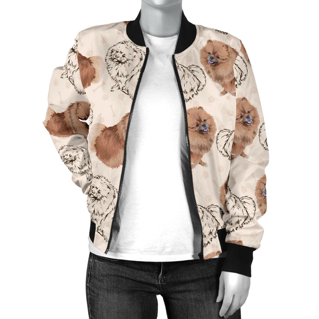 Pomeranians Pattern Print Design A01 Women's Bomber Jacket
