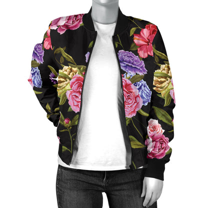 Carnations Pattern Print Design CN05 Women Bomber Jacket
