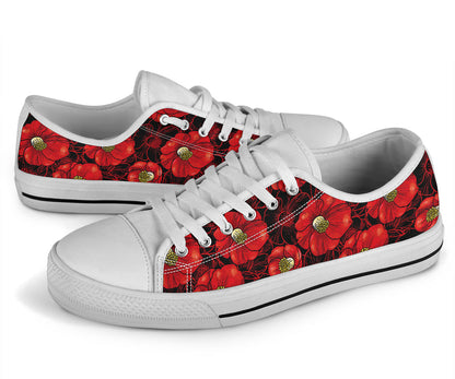 Camellia Pattern Print Design CM06 White Bottom Low Top Shoes