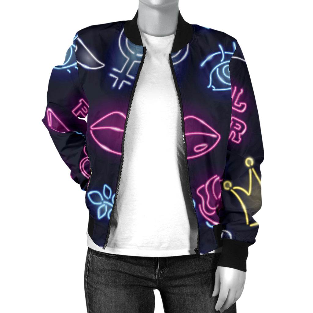 Lipstick Neon Pattern Print Design 02 Women's Bomber Jacket