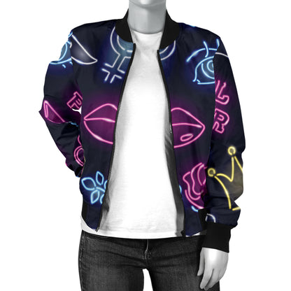 Lipstick Neon Pattern Print Design 02 Women's Bomber Jacket