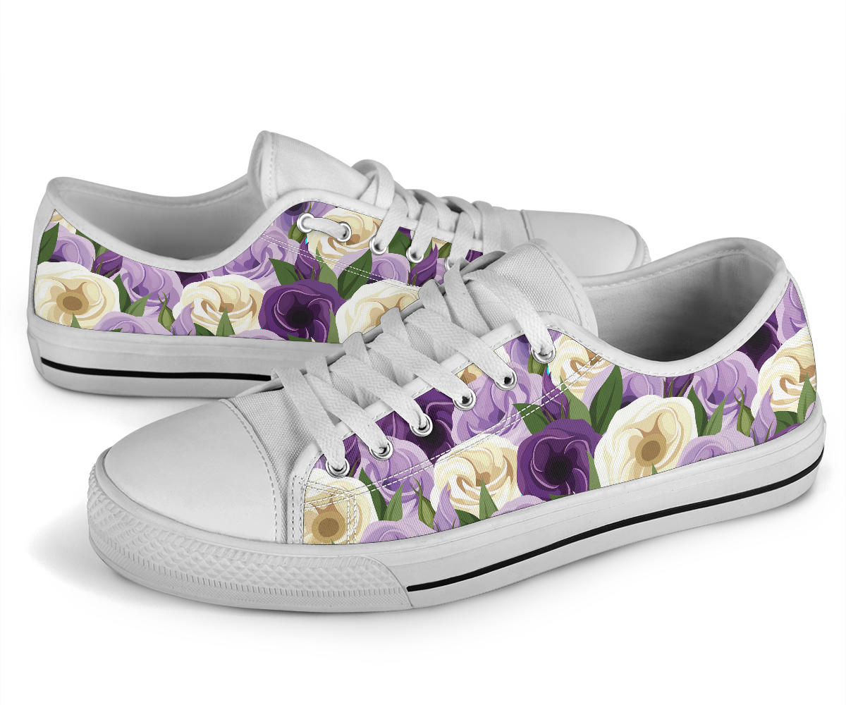 Lisianthus Pattern Print Design LT01 White Bottom Low Top Shoes