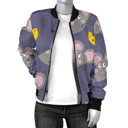 Rat With Cheese Pattern Print Design 01 Women's Bomber Jacket