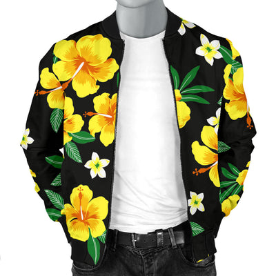 Yellow Hibiscus Pattern Print Design HB08 Men Bomber Jacket