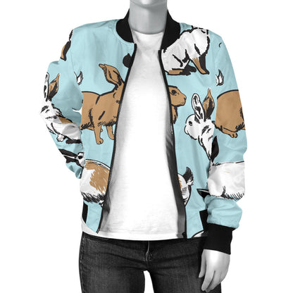 Rabbit Pattern Print Design RB018 Women Bomber Jacket