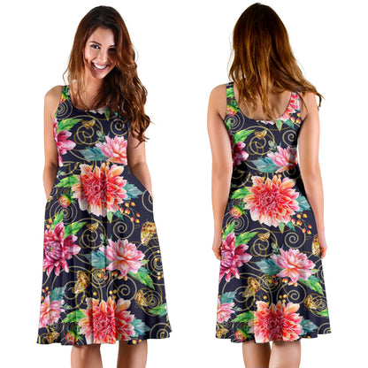 Dahlia Pattern Print Design DH02 Midi Dress