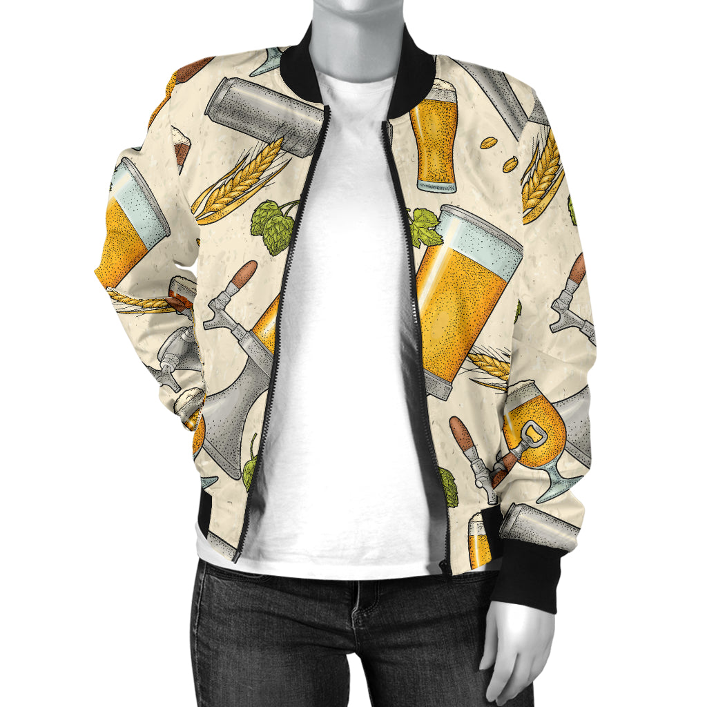 Beer Pattern Print Design 05 Women's Bomber Jacket