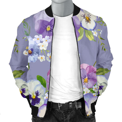 Pansy Pattern Print Design PS05 Men Bomber Jacket