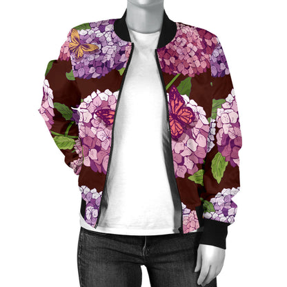 Hydrangea Pattern Print Design HD08 Women Bomber Jacket
