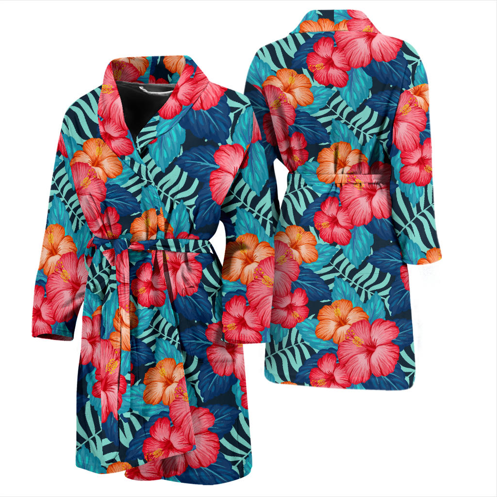 Red Hibiscus Pattern Print Design HB02 Men Bathrobe