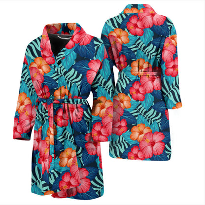 Red Hibiscus Pattern Print Design HB02 Men Bathrobe