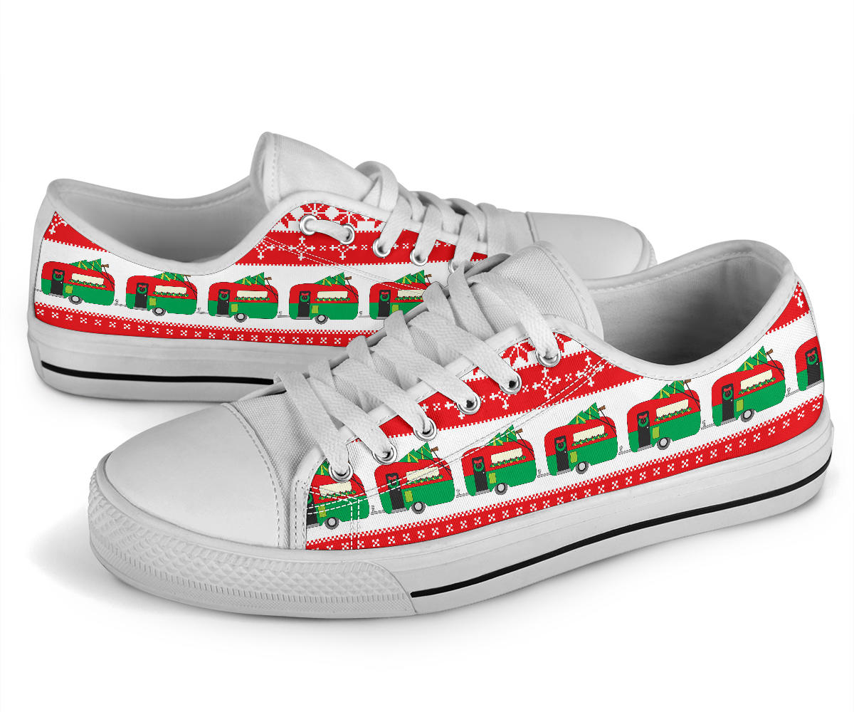 Camper Camping Ugly Christmas Design Print White Bottom Low Top Shoes