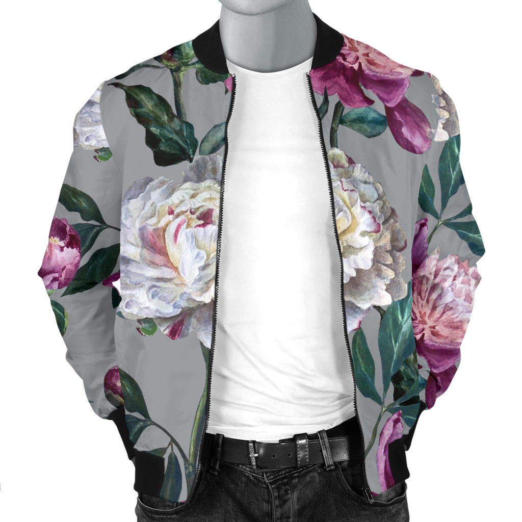 Peony Pattern Print Design PE01 Men Bomber Jacket