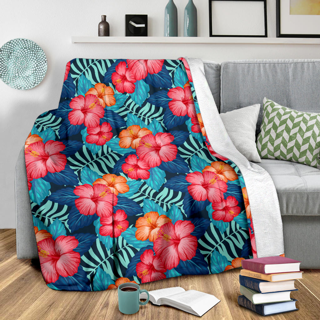 Red Hibiscus Pattern Print Design HB02 Fleece Blanket