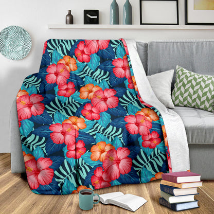 Red Hibiscus Pattern Print Design HB02 Fleece Blanket