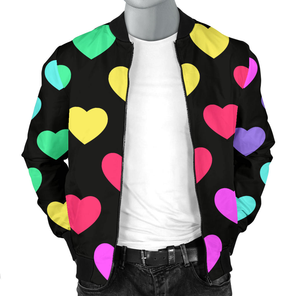Heart Rainbow Pattern Print Design HE02 Men Bomber Jacket