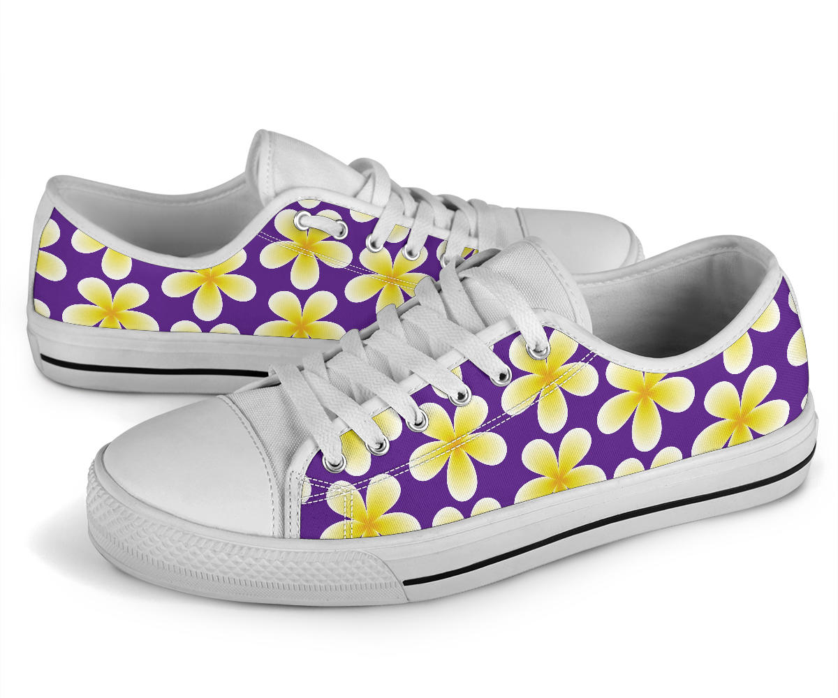 Yellow Plumeria Pattern Print Design PM05 White Bottom Low Top Shoes