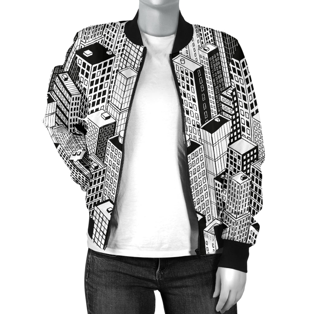 City Pattern Print Design 02 Women's Bomber Jacket