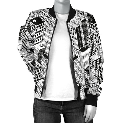 City Pattern Print Design 02 Women's Bomber Jacket