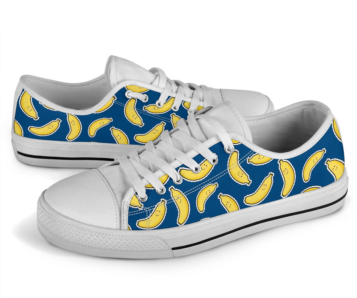 Banana Pattern Print Design BA03 White Bottom Low Top Shoes