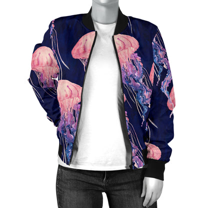 Jellyfish Pattern Print Design 03 Women's Bomber Jacket