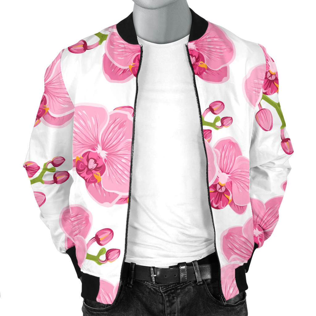 Orchid Pink Pattern Print Design OR07 Men Bomber Jacket
