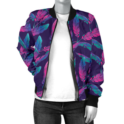 Banana Leaf Pattern Print Design 08 Women's Bomber Jacket