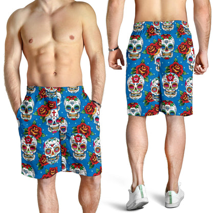 Sugar Skull Rose Pattern Mens Shorts