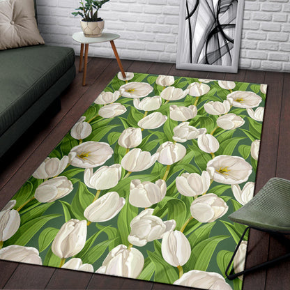 Tulip White Pattern Print Design TP05 Area Rugs
