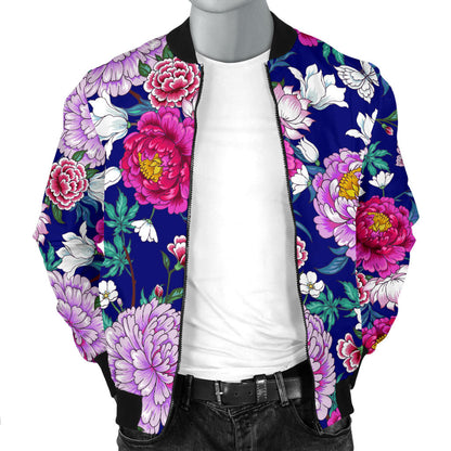 Dahlia Pattern Print Design DH013 Men Bomber Jacket