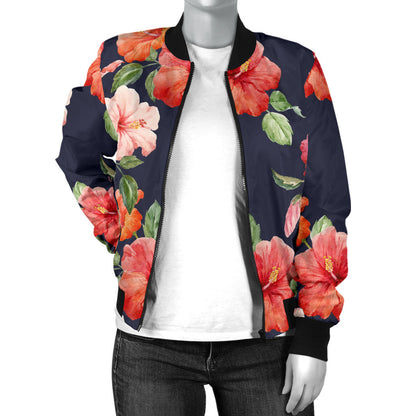 Tropical Flower Pattern Print Design TF020 Women Bomber Jacket