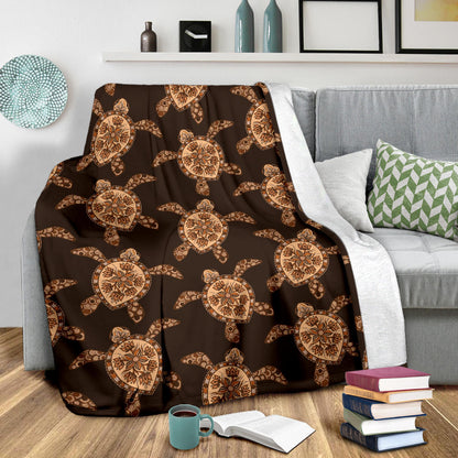 Tribal Sea Turtle Pattern Print Design T09 Fleece Blanket