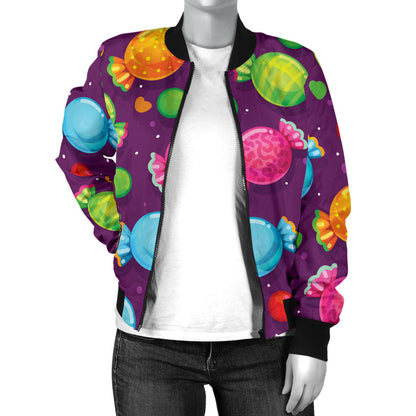 Candy Pattern Print Design CA05 Women Bomber Jacket