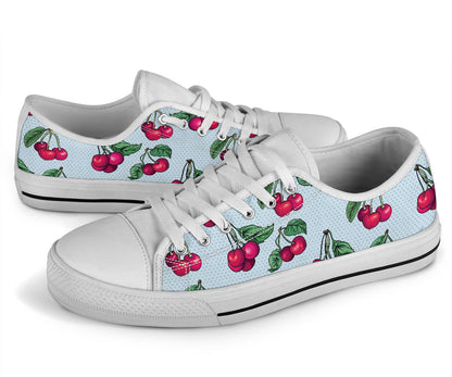 Cherry Pattern Print Design CH01 White Bottom Low Top Shoes