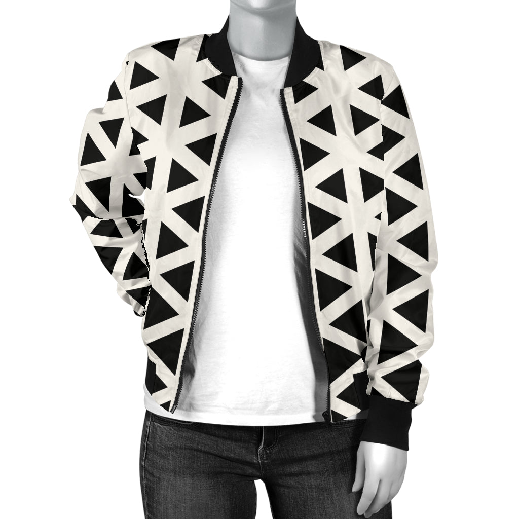 Geometric Black White Pattern Print Design 03 Women's Bomber Jacket