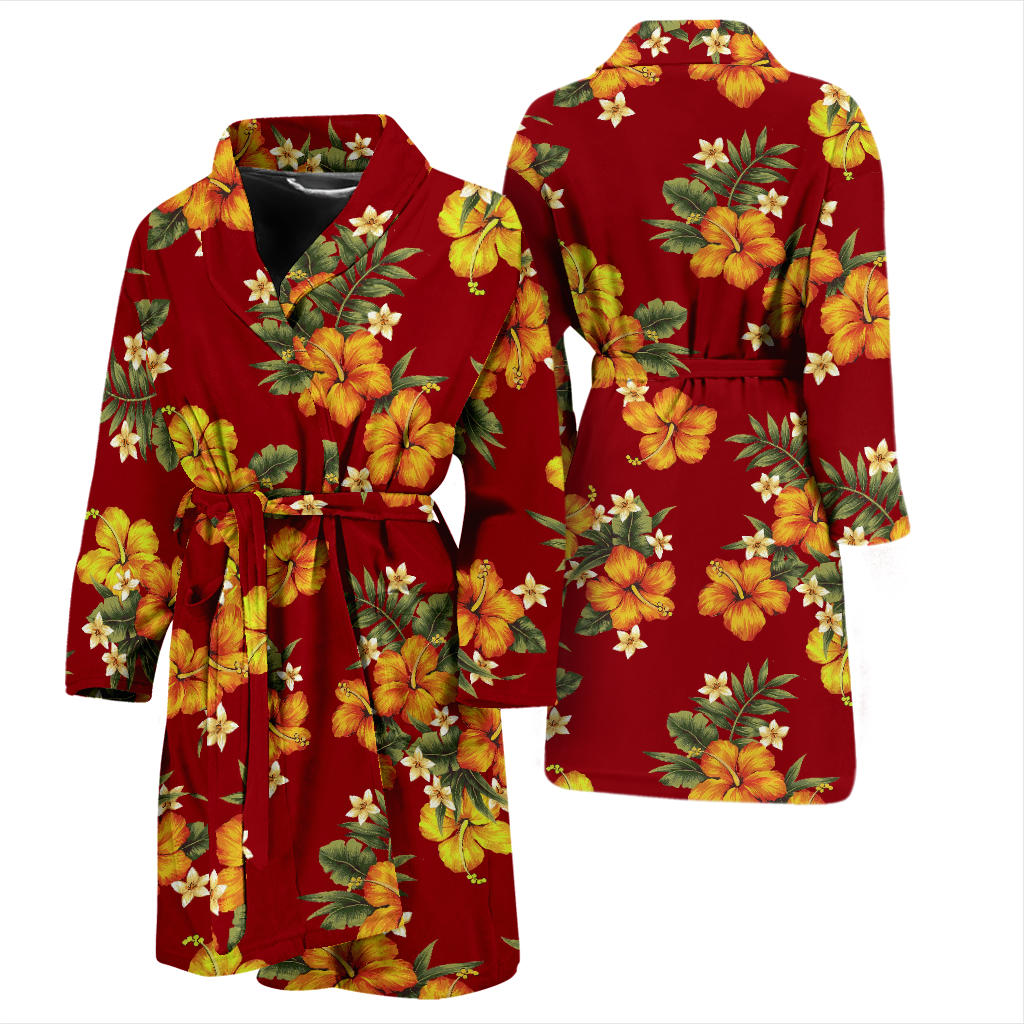 Orange Hibiscus Pattern Print Design HB026 Men Bathrobe