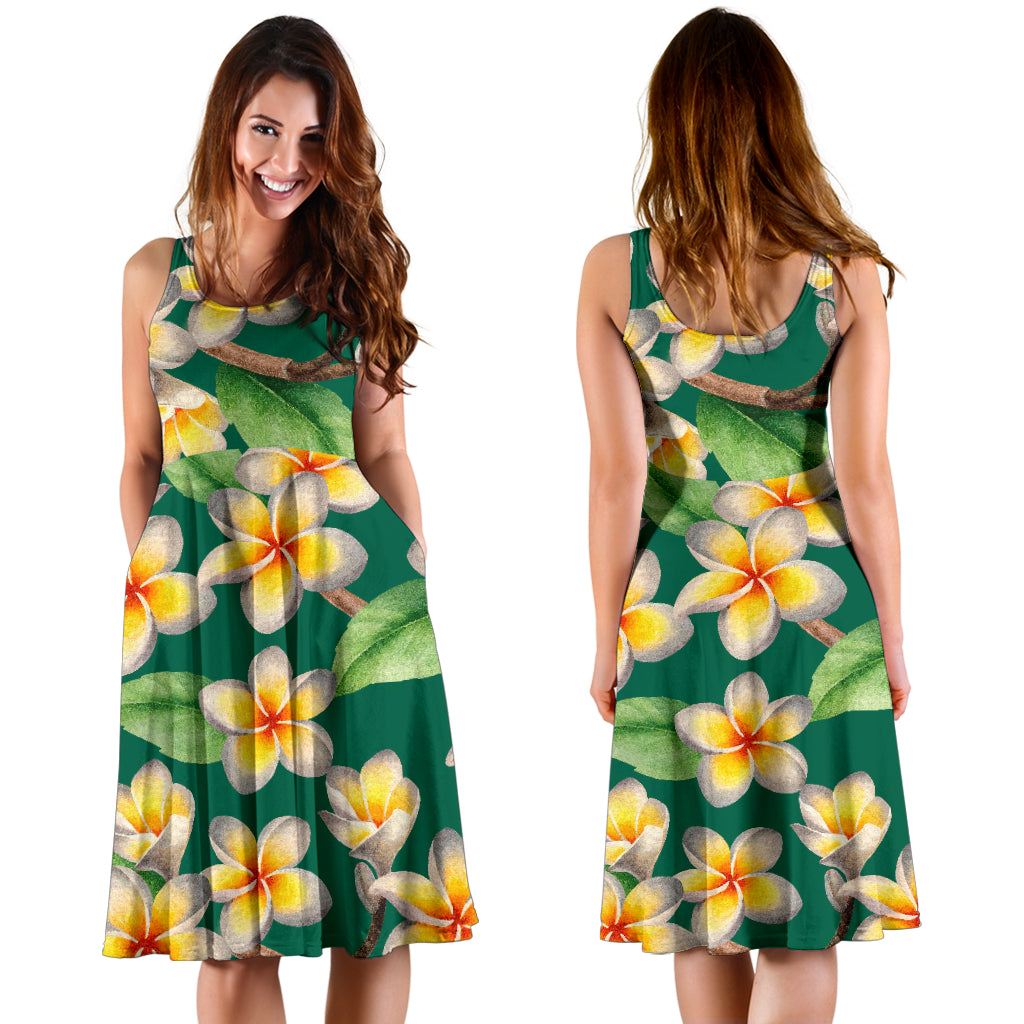 Plumeria Pattern Print Design PM07 Midi Dress