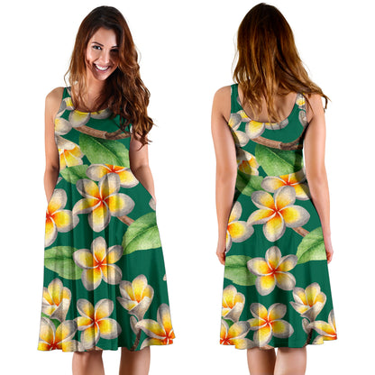 Plumeria Pattern Print Design PM07 Midi Dress