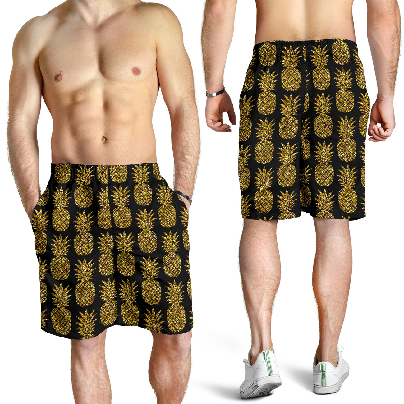 Gold Pineapple Pattern Print Design PP011 Mens Shorts