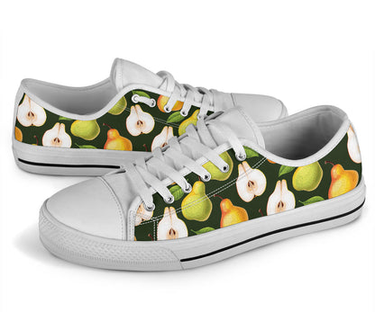 Pear Pattern Print Design PE06 White Bottom Low Top Shoes
