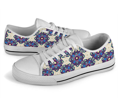 lotus Boho Pattern Print Design LO08 White Bottom Low Top Shoes