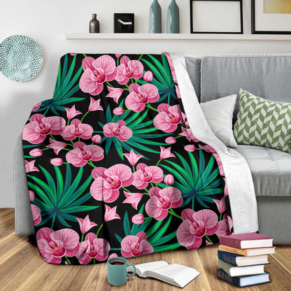 Orchid Pink Pattern Print Design OR06 Fleece Blanket