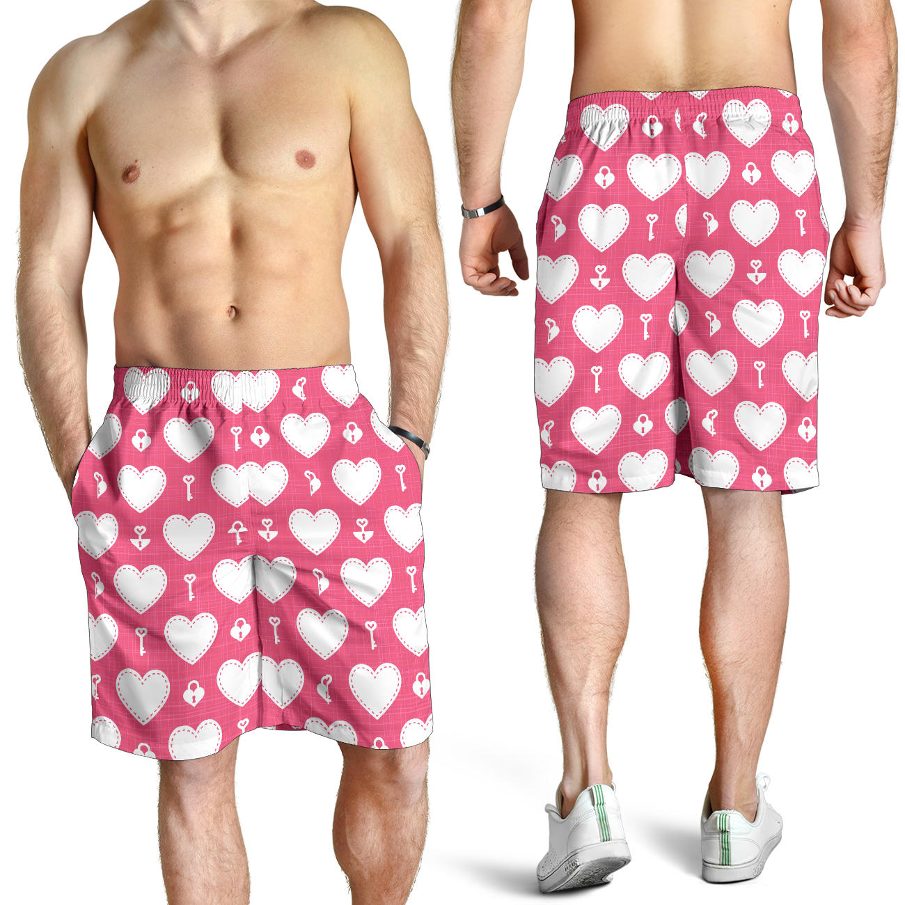 Heart Key Pattern Print Design HE09 Mens Shorts